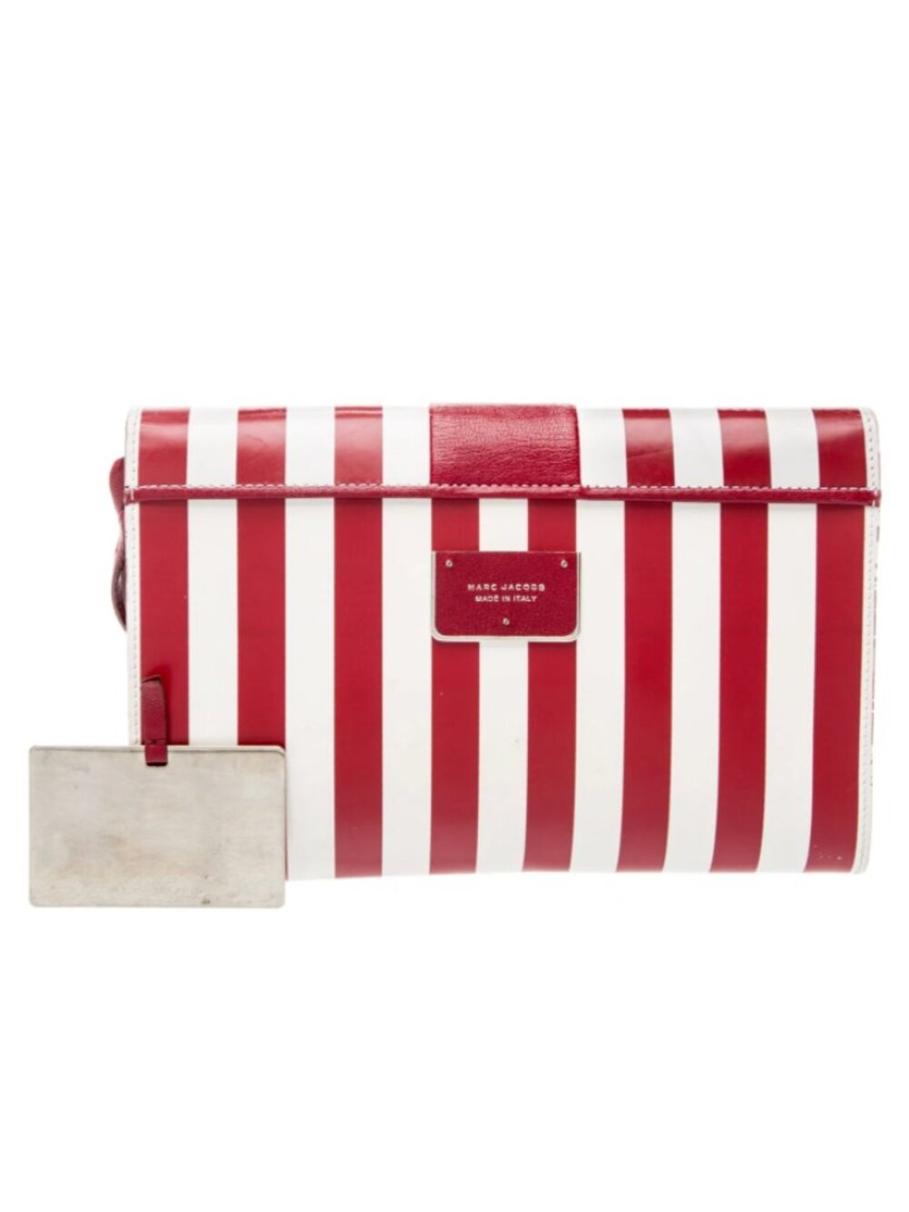 Marc Jacobs Isobel Runway Red White Striped Leather Push Lock Clutch Bag Vintage - Picture 16 of 16